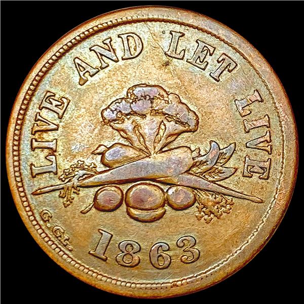 1863 Civil War Token; Turkey Wash. Market Exch. LIGHTLY CIRCULATED