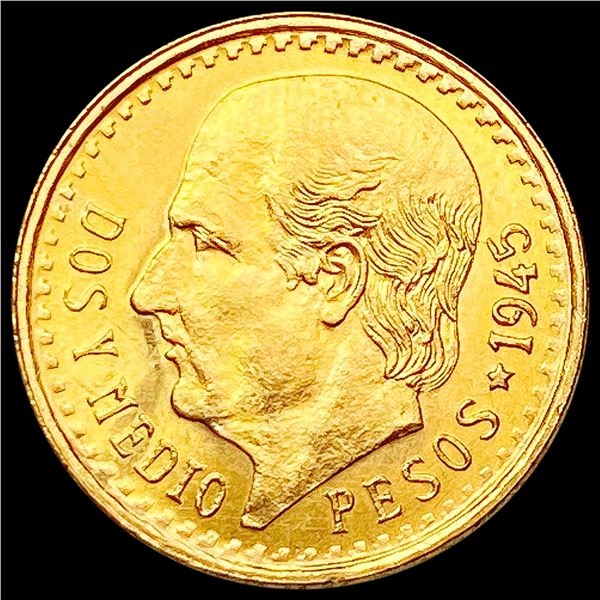 1945 Mexico Gold 2.5 Pesos 0.0603oz UNCIRCULATED