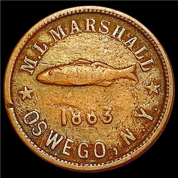 1863 Fish and Tackle Token LIGHTLY CIRCULATED