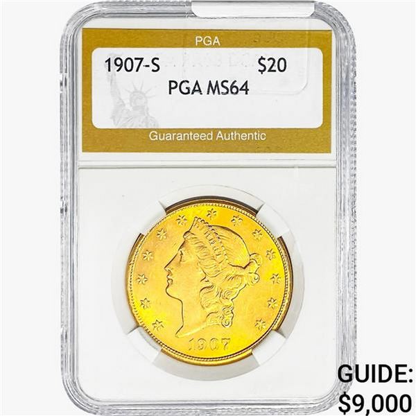 1907-S $20 Gold Double Eagle PGA MS64