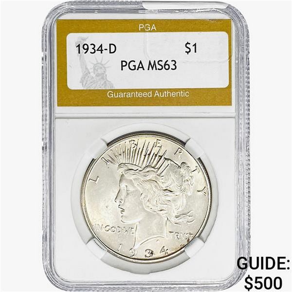 1934-D Silver Peace Dollar PGA MS63