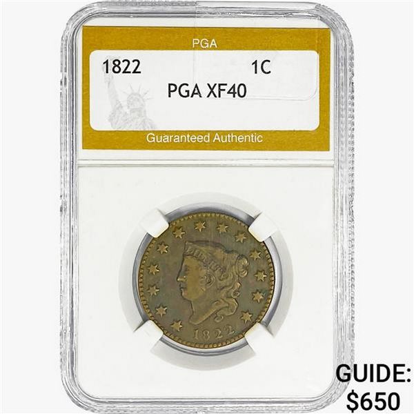 1822 Coronet Head Large Cent PGA XF40
