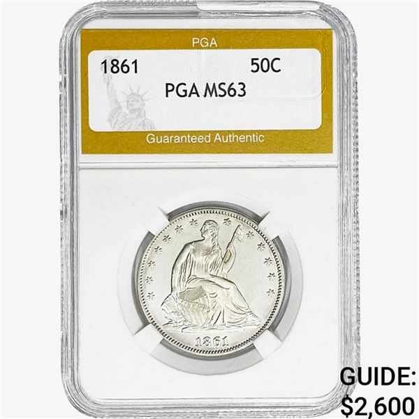 1861 Seated Liberty Half Dollar PGA MS63