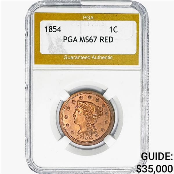 1854 Braided Hair Large Cent PGA MS67 RED