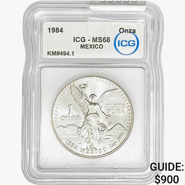 1984 1oz Silver Mexico Onza ICG MS68