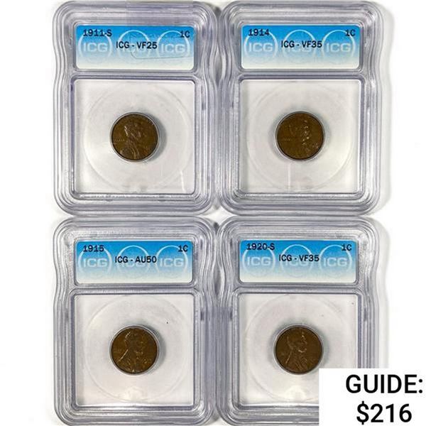 [4] Wheat Cents ICG AU,VF 1911-1920