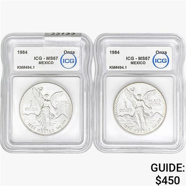[2]1984 1oz Silver Mexico Onza PCGS MS67