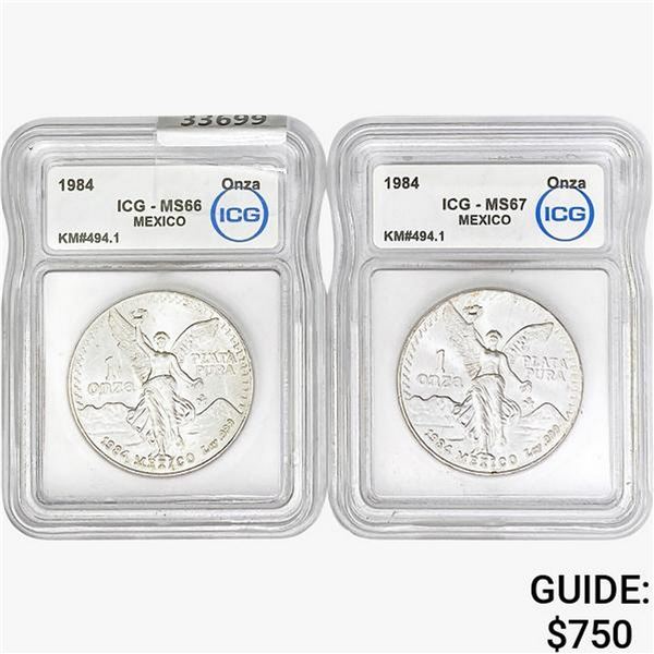[2]1984 1oz Silver Mexico Onza ICG MS66-67