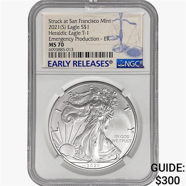 2021-S Silver Eagle NGC MS70 Heraldic T-1