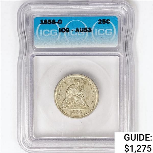 1856-O Seated Liberty Quarter ICG AU53