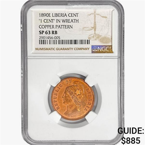 1890E Liberia 1 Cent NGC SP63 RB Copper Pattern
