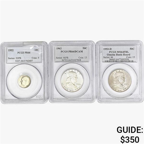 [3] 1952-1962 1 10C, 2 50C PCGS MS/PR