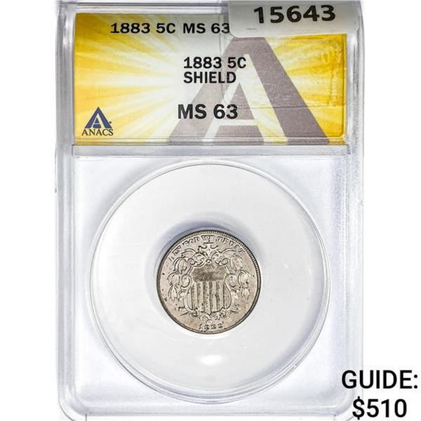 1883 Shield Nickel ANACS MS63