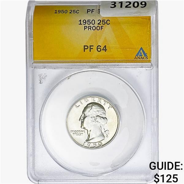 1950 Washington Silver Quarter ANACS PF64