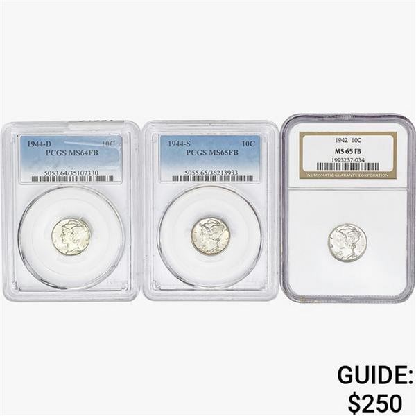 [3] 1942&1944 Mercury Silver Dime NGC/PCGS MS FB