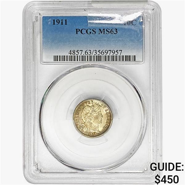 1911 Barber Dime PCGS MS63
