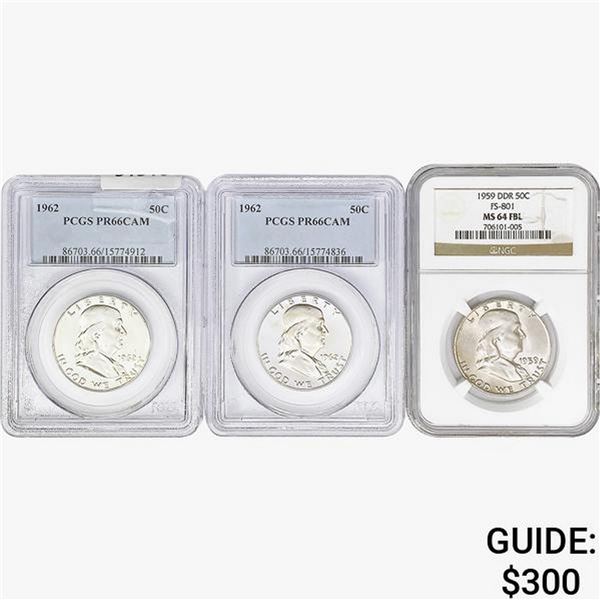 [3] 1959&1962 Franklin Half Dollar NGC/PCGS MS/PR