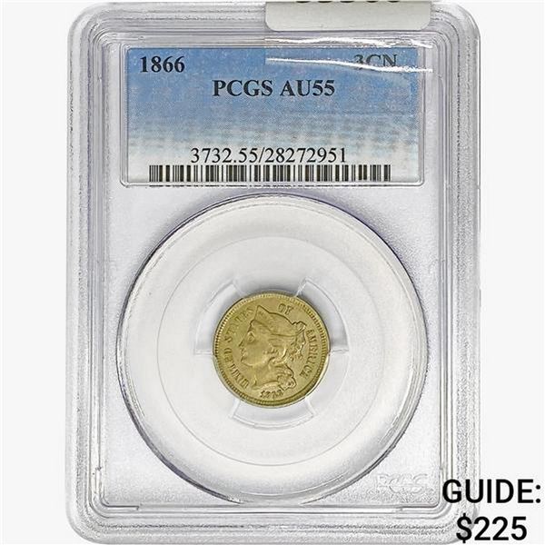 1866 Nickel Three Cent PCGS AU55