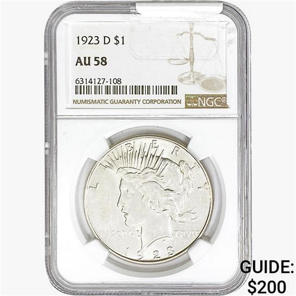 1923-D Silver Peace Dollar NGC AU58