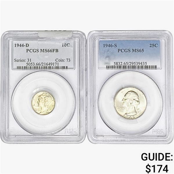 [2]1944-1946 10C Mercury & 25C Washington PCGS