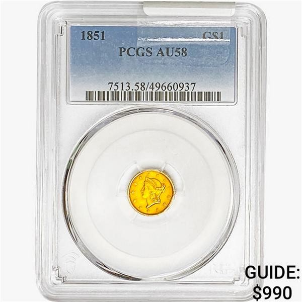 1851 Rare Gold Dollar PCGS AU58