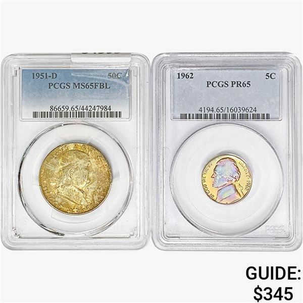 [2]1951-1962 5C Jefferson & 50C Franklin PCGS