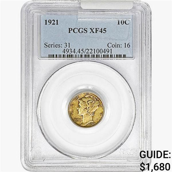 1921 Mercury Silver Dime PCGS XF45
