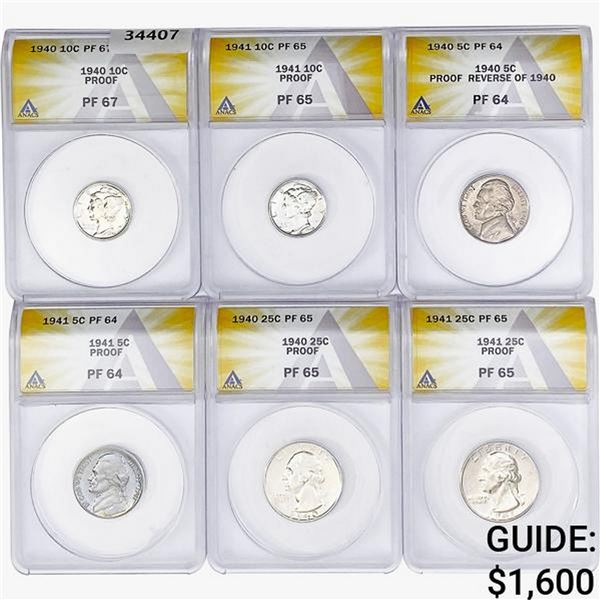 [6]1940-1941 US Coins 10C-25C ANACS PF64-67