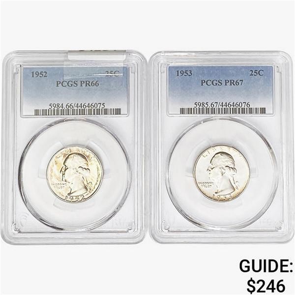[2]1952-1953 Washington Silver Quarter PCGS PR66-67
