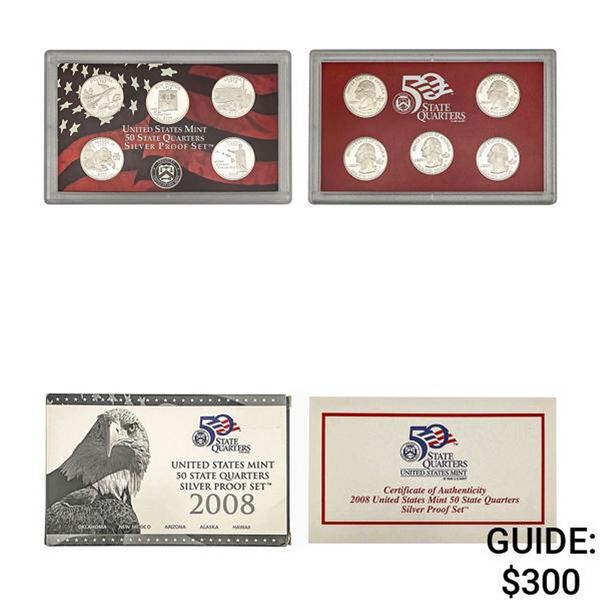 [5 Coin] 2008 U.S. Mint 50 State 25C Silver PF Set