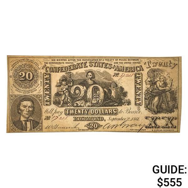 T-20 1861 $20 BEEHIVE CSA CONFEDERATE NOTE XF