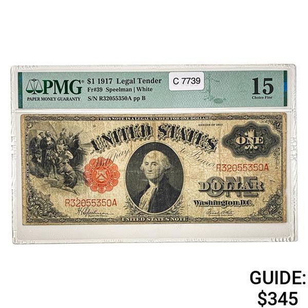 FR. 39 1917 $1 LEGAL TENDER USN PMG FINE-15