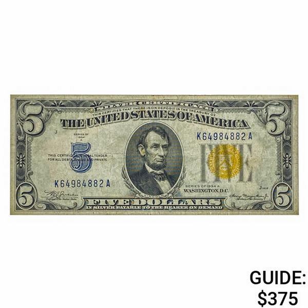 1934-A $5 NORTH AFRICA SILVER CERTIFICATE XF