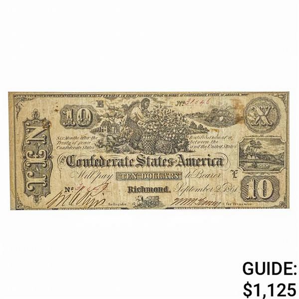 T-29 1861 $10 CSA CONFEDERATE NOTE VF RARE