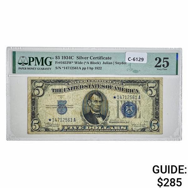 1934-C $5 STAR SILVER CERTIFICATE PMG VF-25