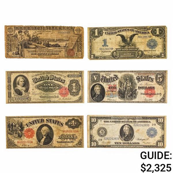LOT OF 6 MIXED LARGE SIZE CURRENCY NOTES 1896-1917