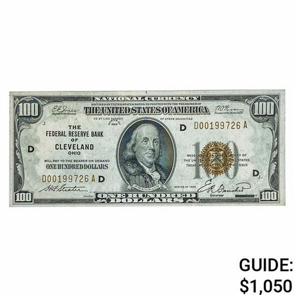 FR. 1890-D 1929 $100 FRBN CLEVELAND, OH GEM UNC