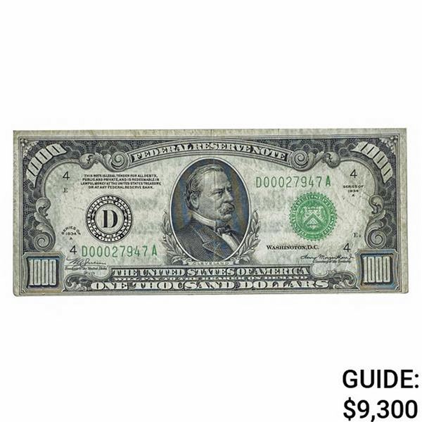 FR. 2212-D 1934-A $1,000 FRN CLEVELAND, OH VF+