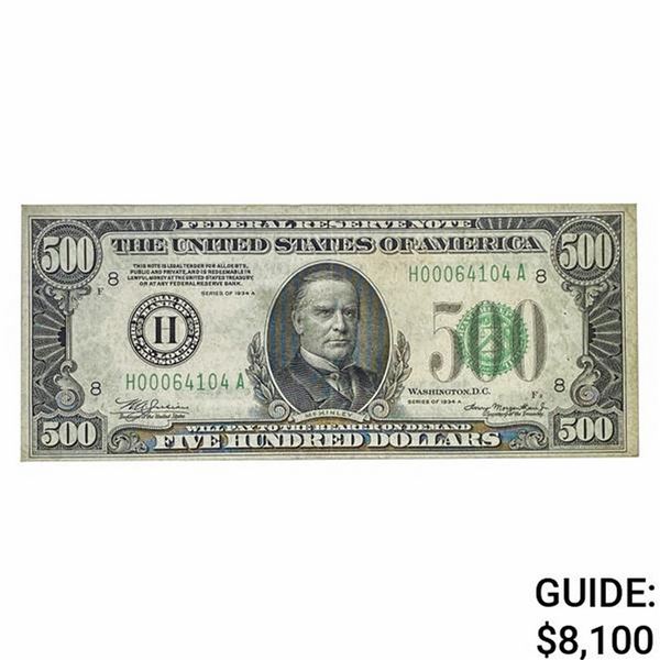 FR. 2202-H 1934-A $500 FRN ST. LOUIS, MO AU