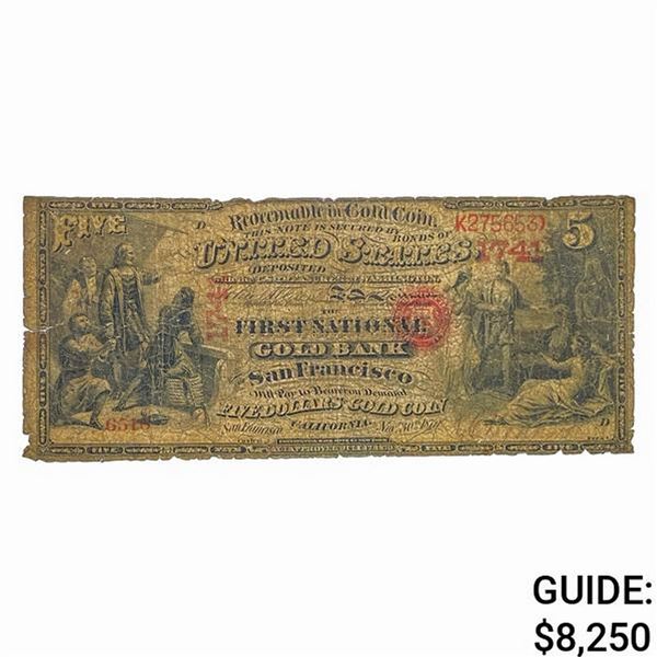 1865 $5 SAN FRANCISCO, CA GOLD NATIONAL RARE