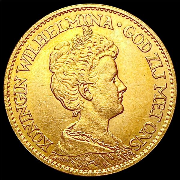 1911 Netherlands 10 Gulden .1947oz Gold UNCIRCULATED