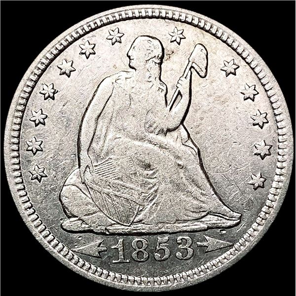 1853-O Arws & Rays Seated Liberty Quarter LIGHTLY CIRCULATED