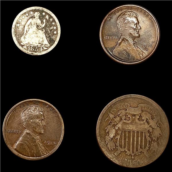 [4] Varied US Coinage (1916-S, 1864, 1854, 1914) LIGHTLY CIRCULATED
