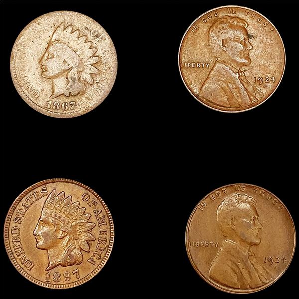 [4] Varied US Cents (1867, 1897, (2) 1924-D) NICELY CIRCULATED