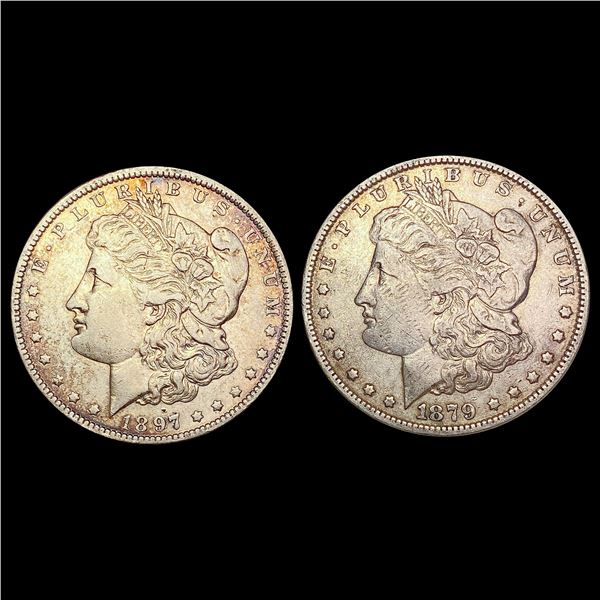1879-O, 1897-O Morgan Silver Dollar Lot [2 Coins] CLOSELY UNCIRCULATED