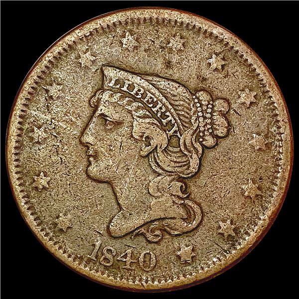 1840 Braided Hair Large Cent NICELY CIRCULATED
