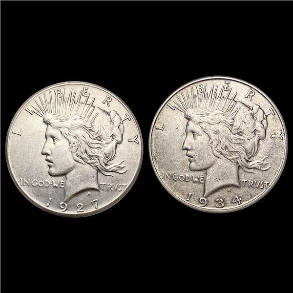 1927,1934-D Silver Peace Dollar Lot [2 Coins] UNCIRCULATED