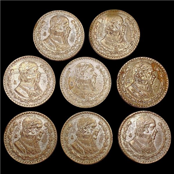 1958-1963 Silver Mexico 1 Pesos [8 Coins] LIGHTLY CIRCULATED
