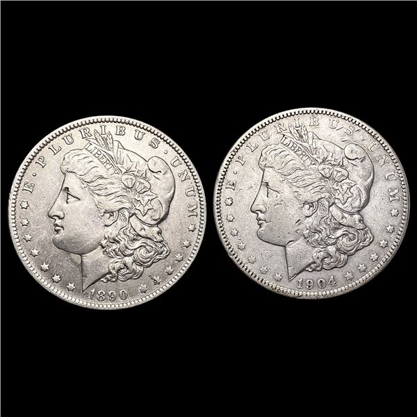 1890-O, 1904 Morgan Silver Dollar Lot [2 Coins] HIGH GRADE