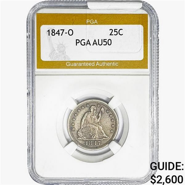 1847-O Seated Liberty Quarter PGA AU50